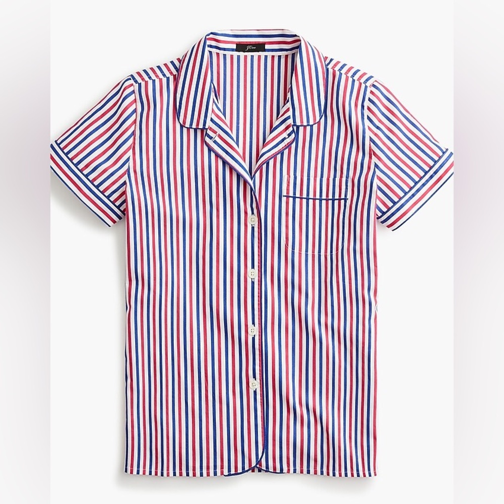 J.Crew Striped Short Sleeve Button-Up Pajama Shirt Large